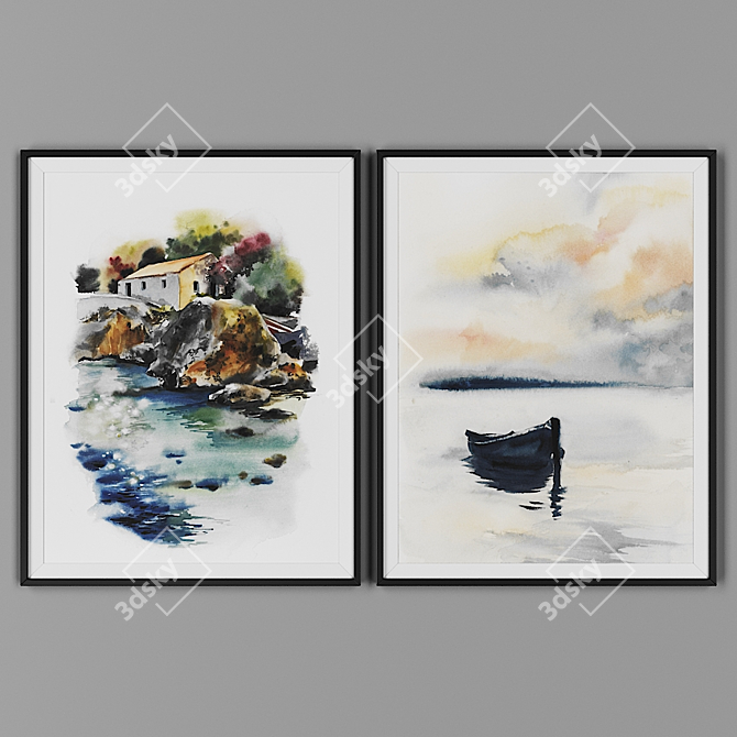 Contemporary Black Frame Picture Set 3D model image 1