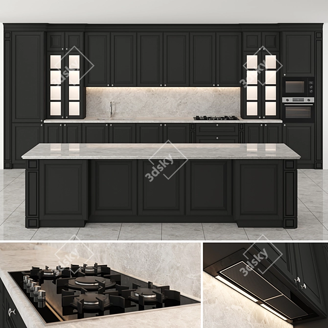 Classic Modular Kitchen Set 3D model image 1
