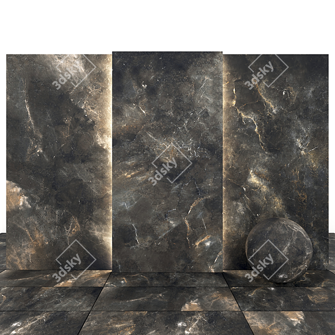 Glossy Diamond Black Stone - 5 Texture Slabs & Tiles 3D model image 1