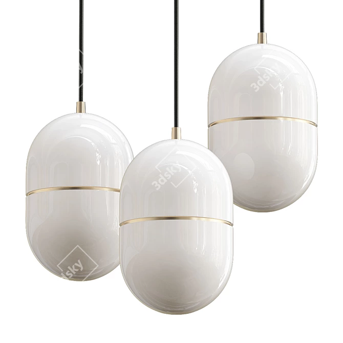 Marble LED Pendant Light with Golden Ring 3D model image 1