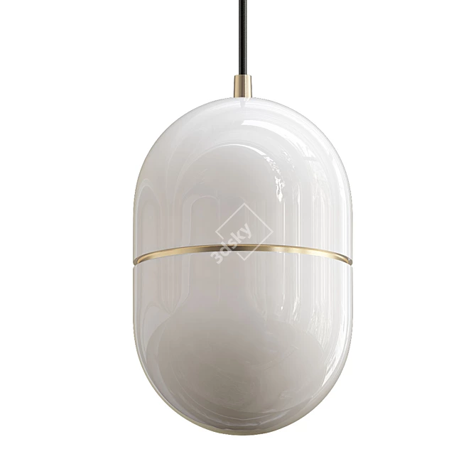 Marble LED Pendant Light with Golden Ring 3D model image 2