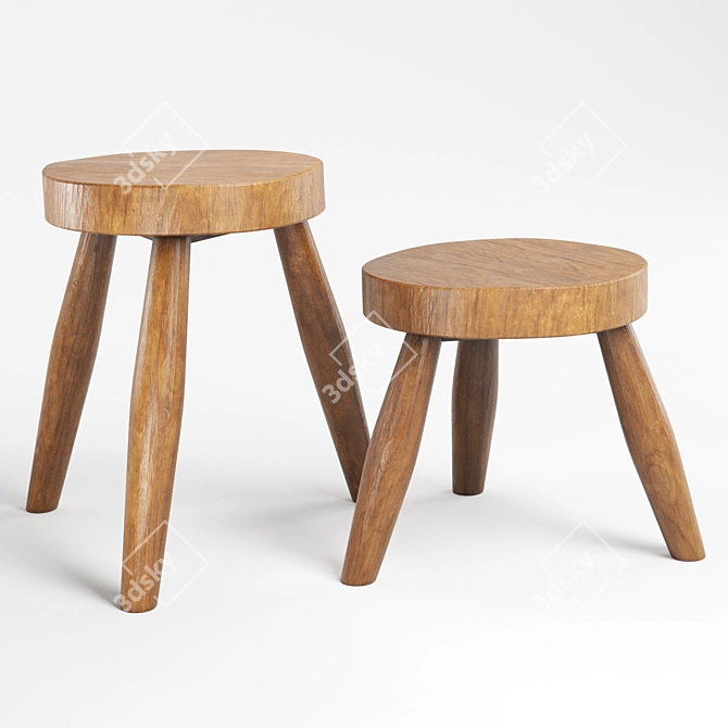 Zen Teak Stool: Versatile, Rustic, and Elegant 3D model image 1