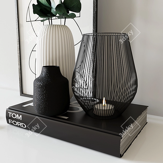 Elegant Ribbed Vase Set 3D model image 3