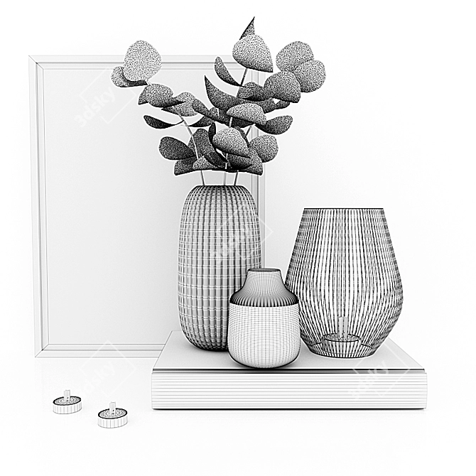 Elegant Ribbed Vase Set 3D model image 4