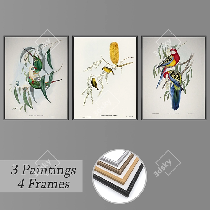 Dynamic Trio: Set of 3 Wall Paintings 3D model image 1