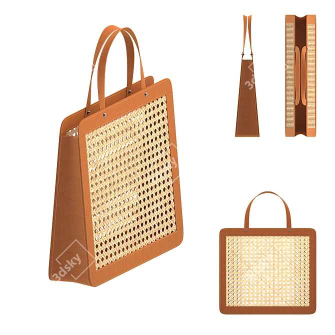 Vintage Red Rattan Bag - Stylish Danish Accessory 3D model image 2