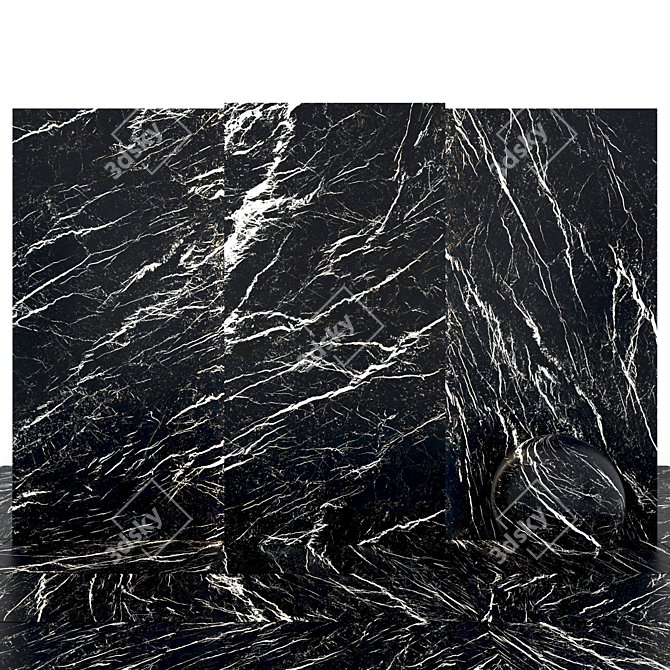 Glossy Deep Black Marble Tiles 3D model image 1