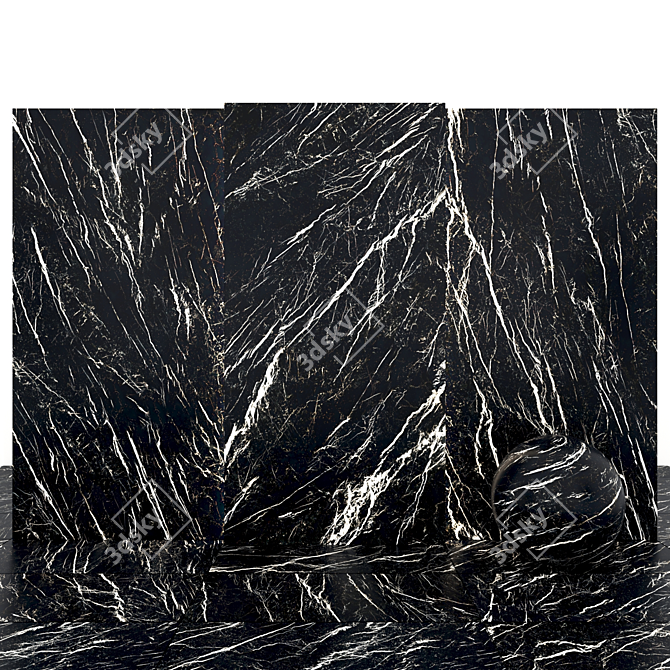 Glossy Deep Black Marble Tiles 3D model image 2