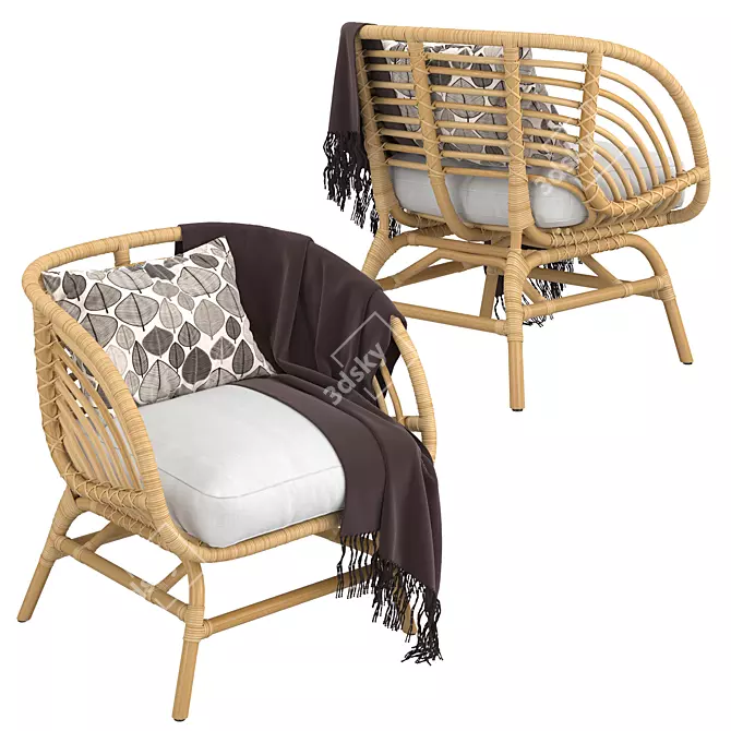 Stylish Rattan Armchair: Ikea Buskbo 3D model image 2