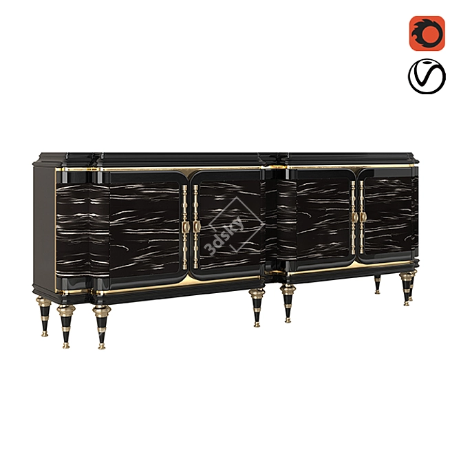 Luxury Black Wood Console 3D model image 2