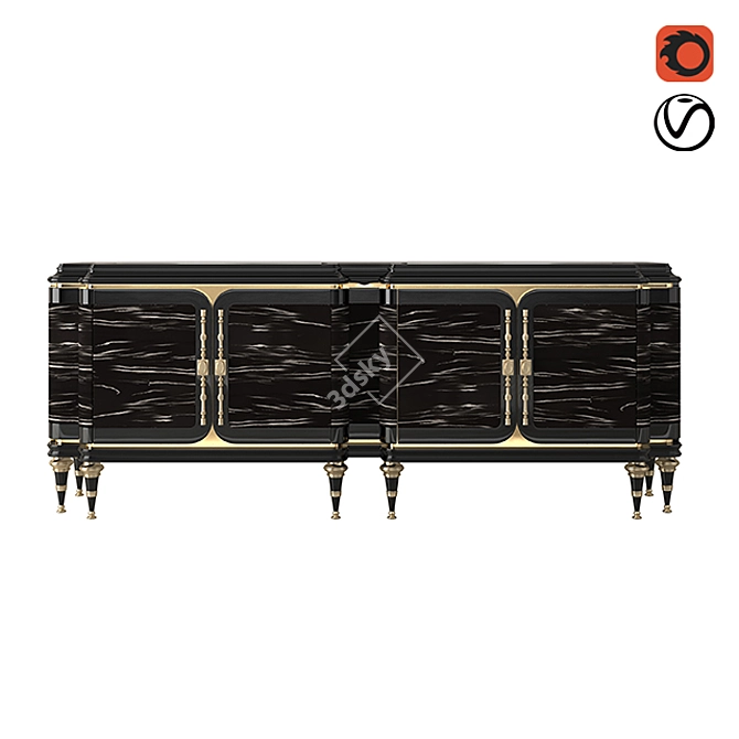 Luxury Black Wood Console 3D model image 3