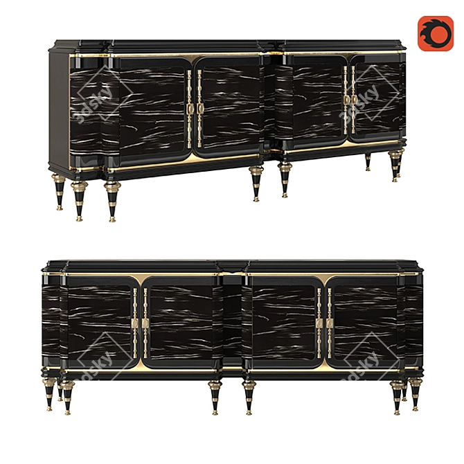 Luxury Black Wood Console 3D model image 5