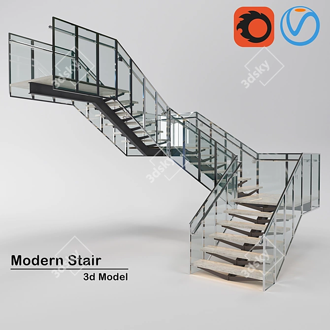 Sleek Glass Staircase 3D model image 1