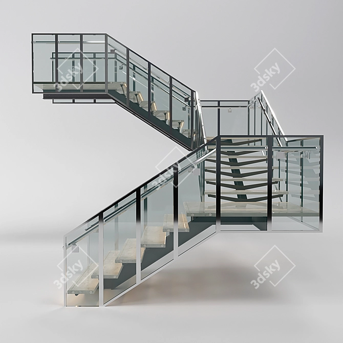 Sleek Glass Staircase 3D model image 2