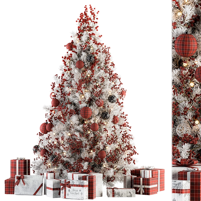  Festive Red & White Christmas Tree with Gift 3D model image 1