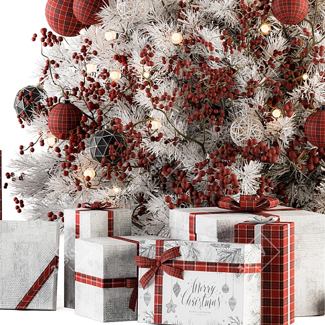  Festive Red & White Christmas Tree with Gift 3D model image 2