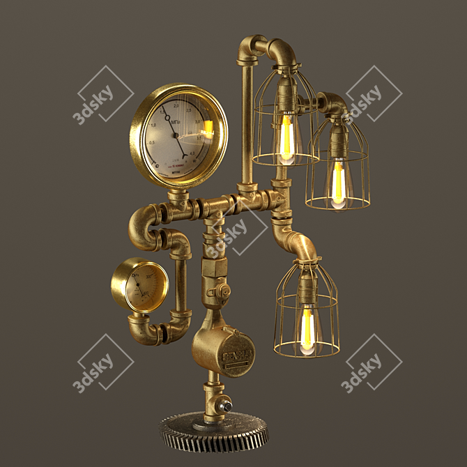 Vintage Industrial Pipe Table Lamp 3D model image 1