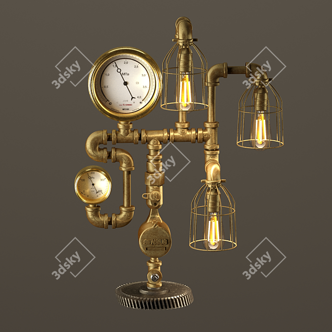 Vintage Industrial Pipe Table Lamp 3D model image 2