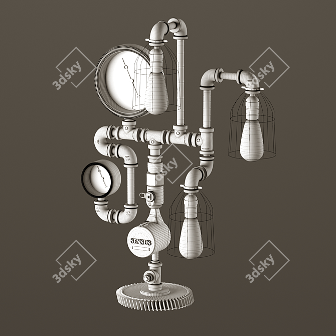 Vintage Industrial Pipe Table Lamp 3D model image 3