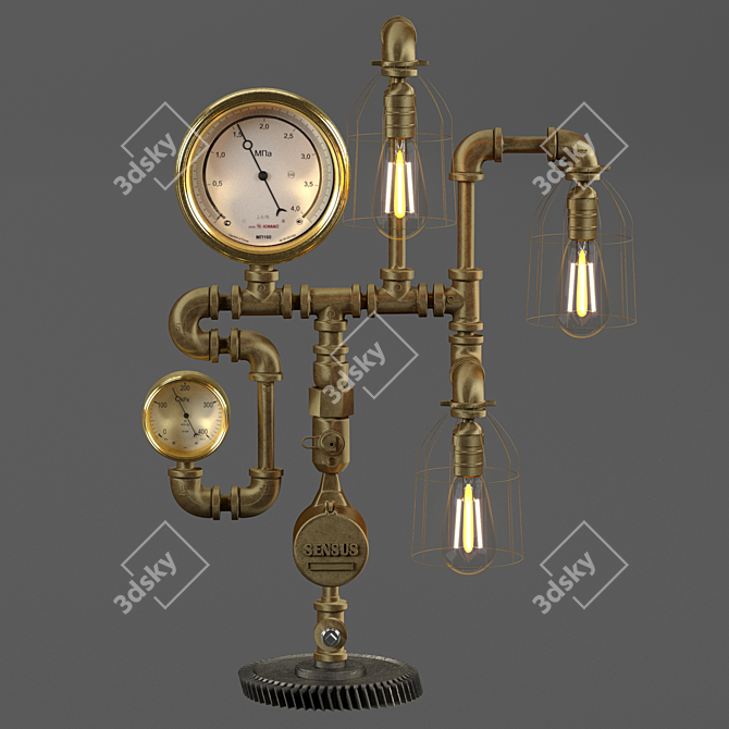 Vintage Industrial Pipe Table Lamp 3D model image 6