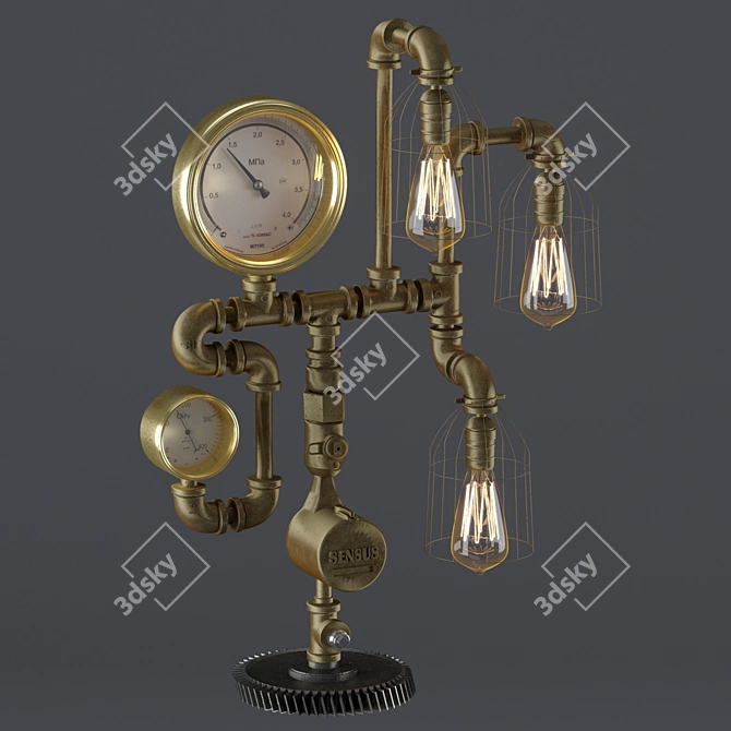 Vintage Industrial Pipe Table Lamp 3D model image 8