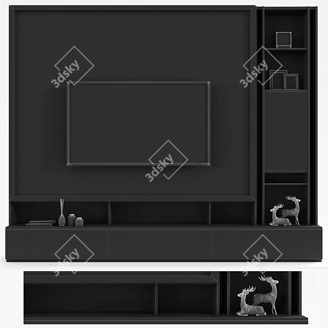 Sleek TV Wall Unit Set with 60" TV 3D model image 3