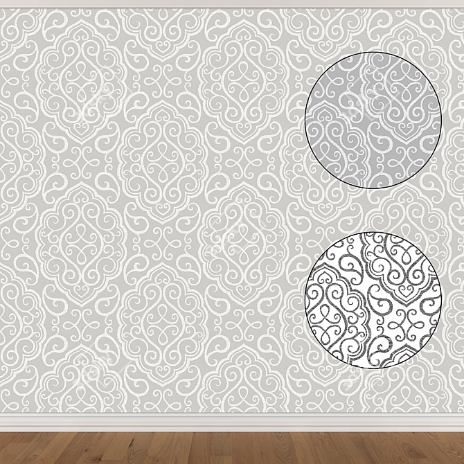 Seamless Wallpaper Set - 3 Colors: Wall, Baseboard, Parquet 3D model image 1