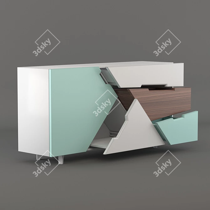  Contemporary Tangram Sideboard: Dual Material Design 3D model image 2