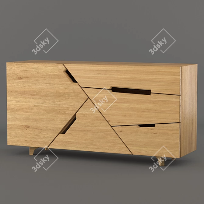  Contemporary Tangram Sideboard: Dual Material Design 3D model image 3