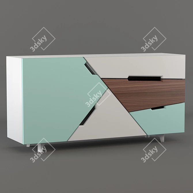  Contemporary Tangram Sideboard: Dual Material Design 3D model image 4