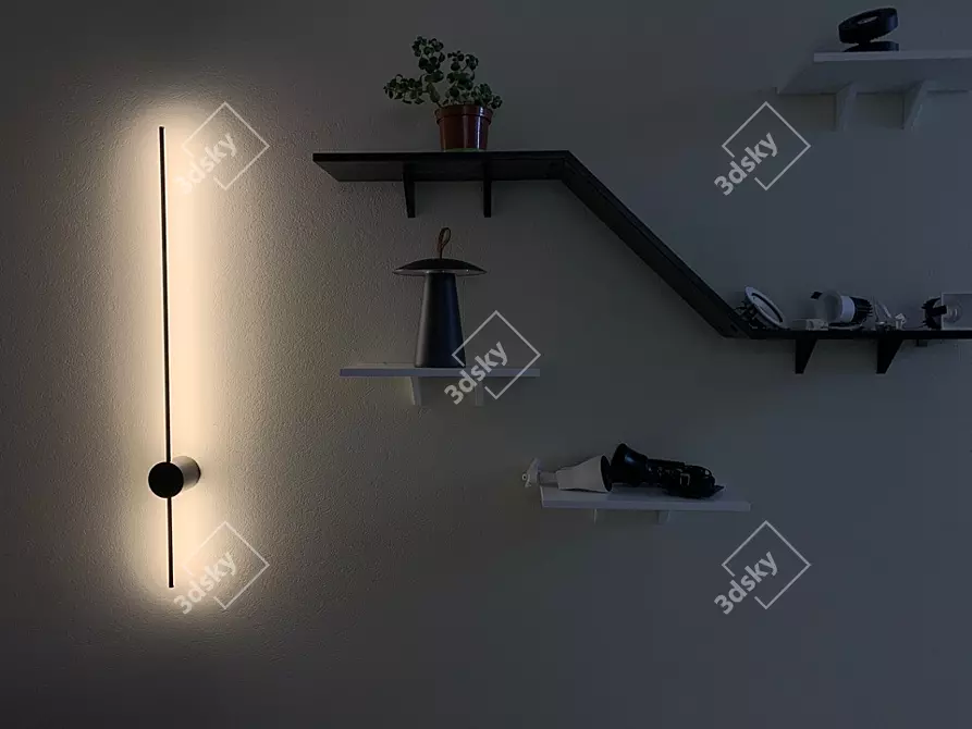 Sleek Linear Sconce with Reflected Light 3D model image 2