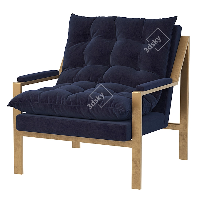 Regency Blue Velvet Gold Arm Chair 3D model image 1