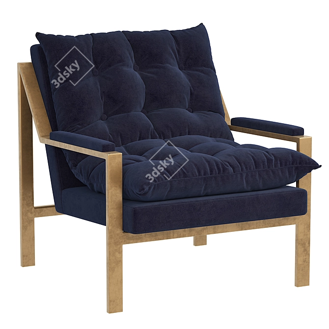 Regency Blue Velvet Gold Arm Chair 3D model image 2