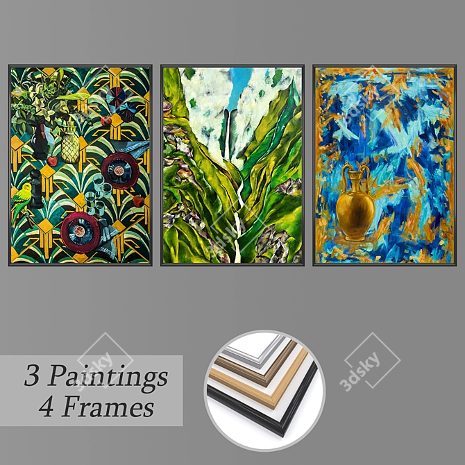 Versatile Set of Wall Paintings+Frames 3D model image 1