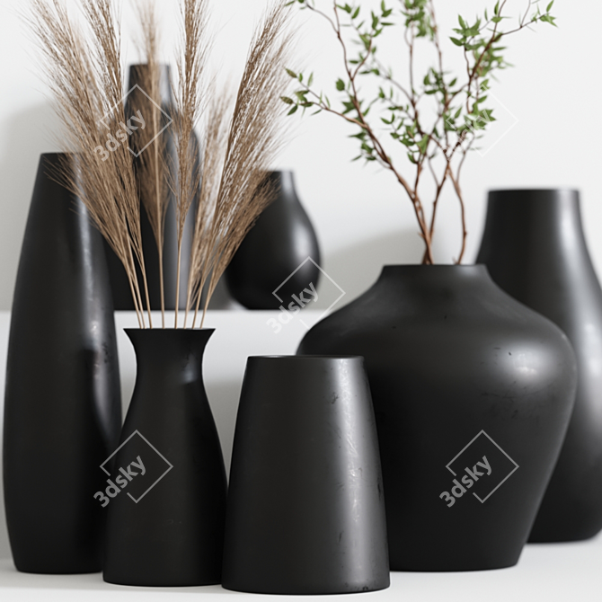 Modern Black Vases: Elegant Home Decor 3D model image 3