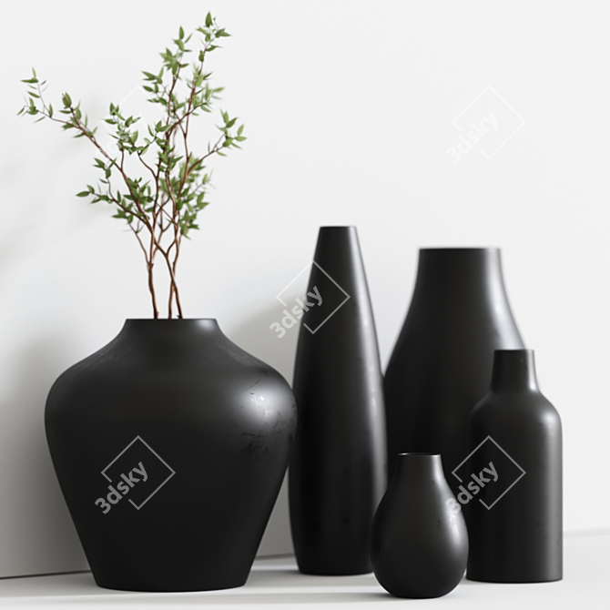 Modern Black Vases: Elegant Home Decor 3D model image 7