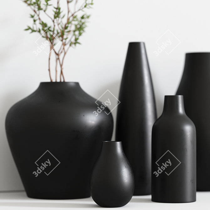 Modern Black Vases: Elegant Home Decor 3D model image 8