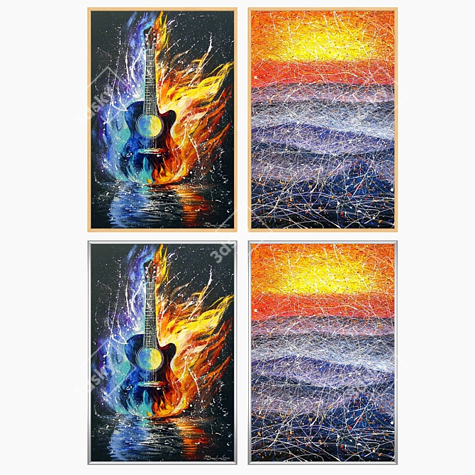 Modern Art Wall Decor Set: 2 Paintings, 4 Frames 3D model image 3