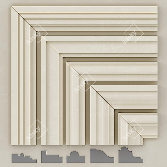 Classic Wall Molding Panels 3D model image 2