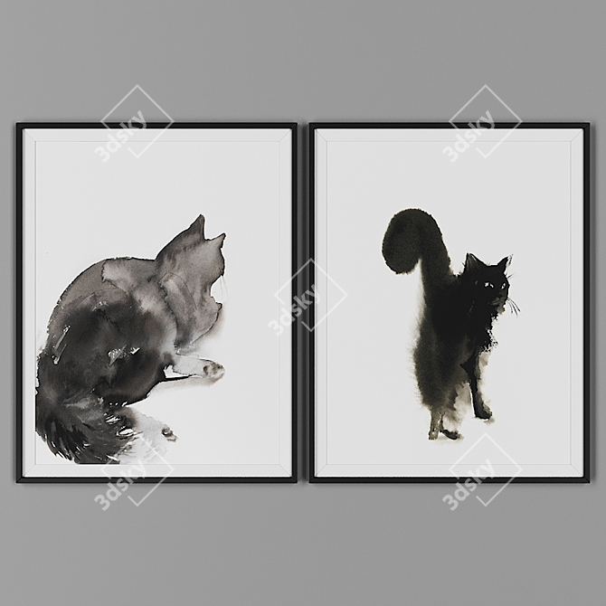 Modern Black Framed Picture Duo 3D model image 1