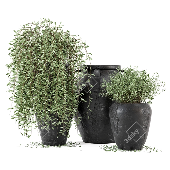 Rustic Concrete Pot Outdoor Tree Set 3D model image 2