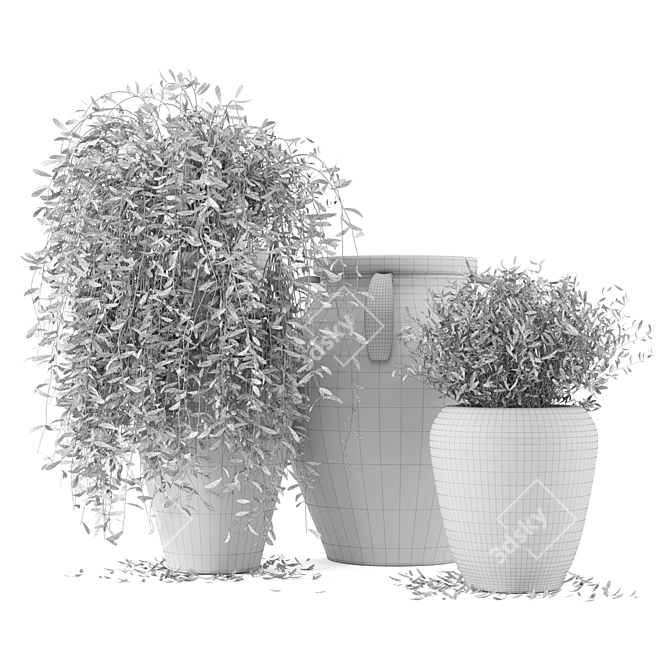 Rustic Concrete Pot Outdoor Tree Set 3D model image 3