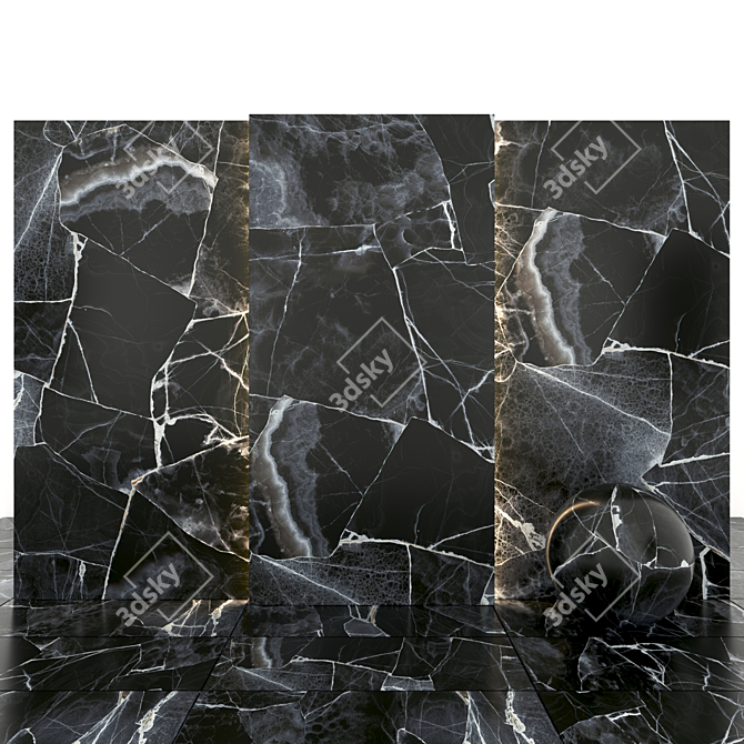 Elegant Black Marble Slabs: 8 Textures with High Gloss 3D model image 2