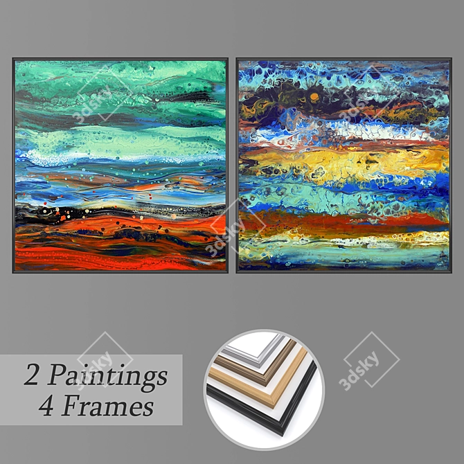 Gallery Collection: 2 Paintings with 4 Frame Options 3D model image 1