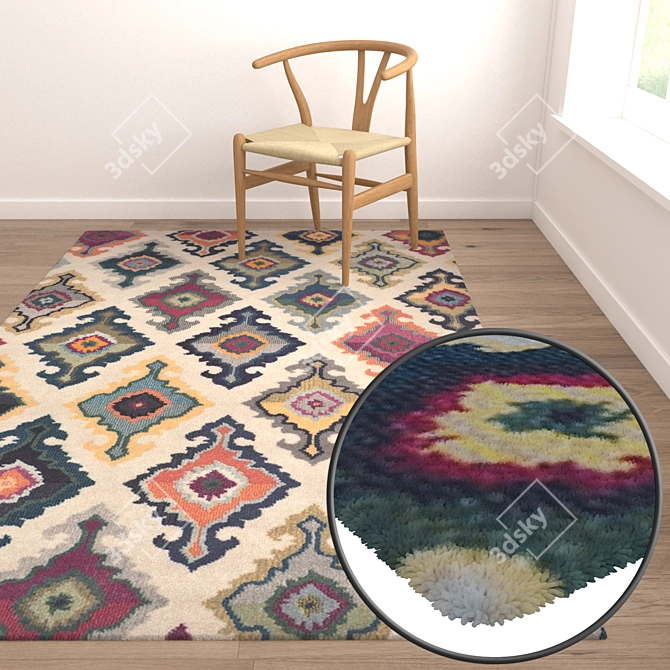 Luxury Carpet Set: 3 Textured Rugs 3D model image 5