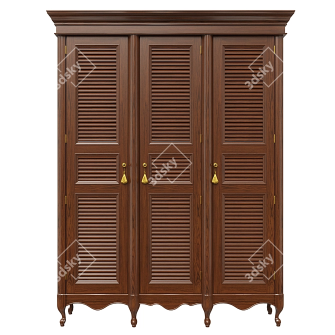 Solid Wood Wardrobe 3D model image 1