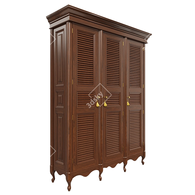 Solid Wood Wardrobe 3D model image 2