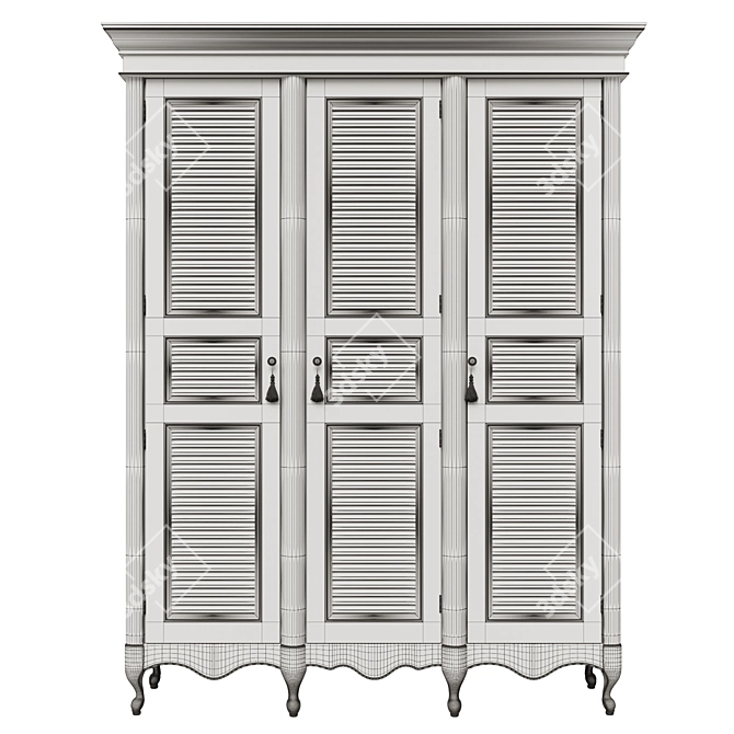 Solid Wood Wardrobe 3D model image 5