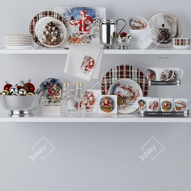 Vintage Christmas Decor Set 3D model image 1