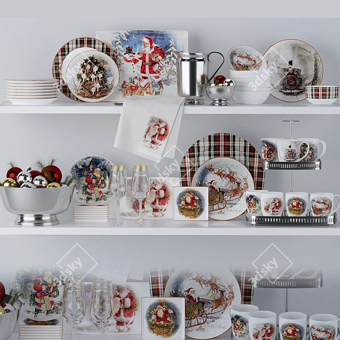 Vintage Christmas Decor Set 3D model image 3